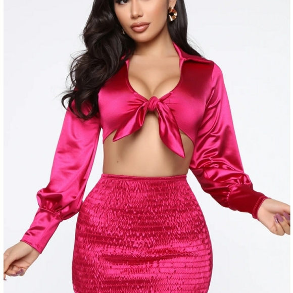 Natalia Satin Skirt Set - Magenta